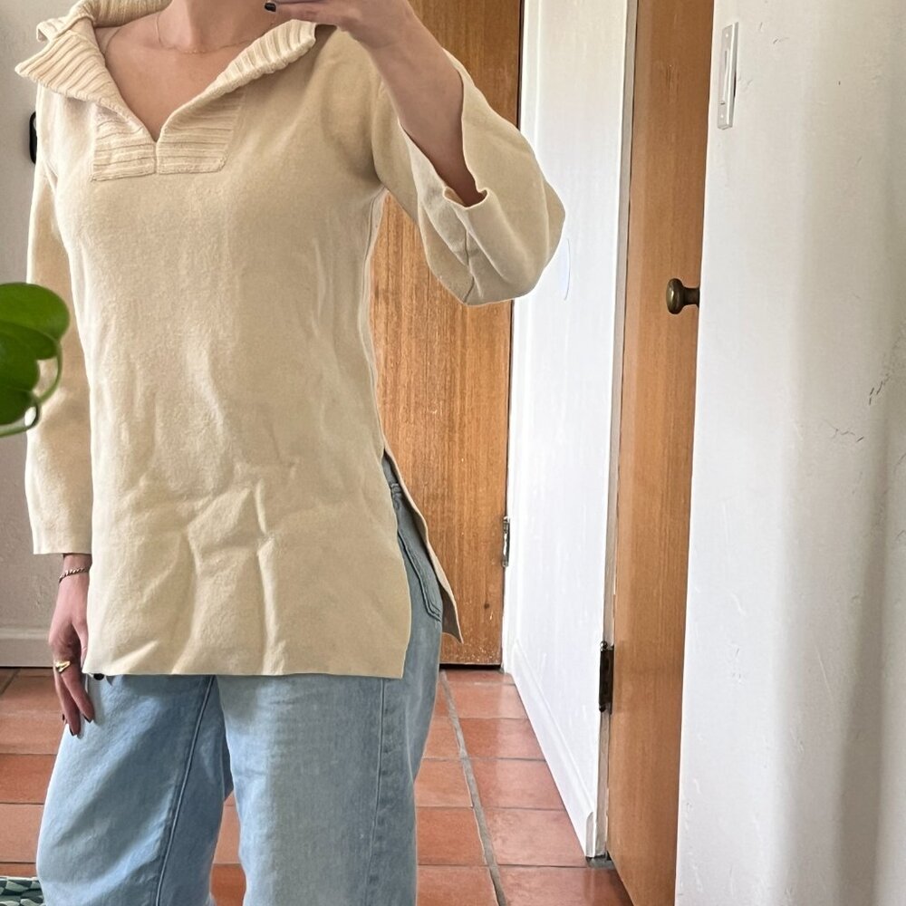 Vtg Bonnie Cashin Ivory Wool Tunic Sweater Collar Side Slits M - Picture 3 of 10